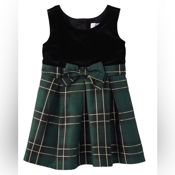 The Children's Place Other - The Children’s Place Girls Holiday Dress 5T Black Velvet Green Plaid Sleeveless